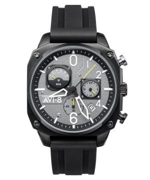 AVI-8 Hawker Hunter Retrograde Chronograph Tactical Musta Kumihihna Harmaa Kellotaulu Kvartsi AV-4052-R1 Miesten kello