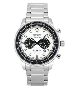 Citizen Eco-Drive Chronograph ruostumattomasta teräksestä valmistettu valkoinen kellotaulu CA4500-91A 100M miesten kello