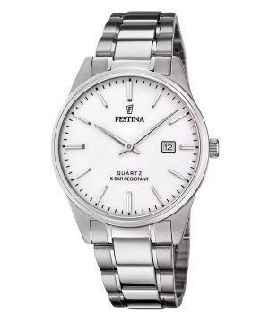 Festina Classic ruostumattomasta teräksestä valmistettu valkoinen kellotaulu kvartsi F20511-2 miesten kello