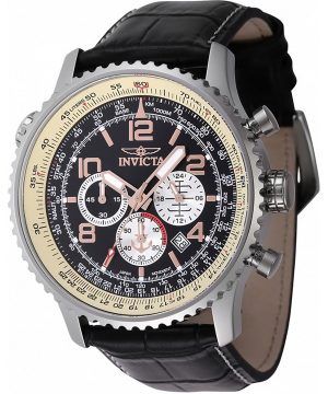 Invicta Ocean Voyage Chronograph nahkaranneke musta kellotaulu kvartsidiverin 47255 200M miesten kello