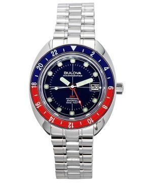 Bulova Oceanographer GMT ruostumattomasta teräksestä valmistettu sininen kellotaulu automaattinen sukeltaja 96B405 200M miesten