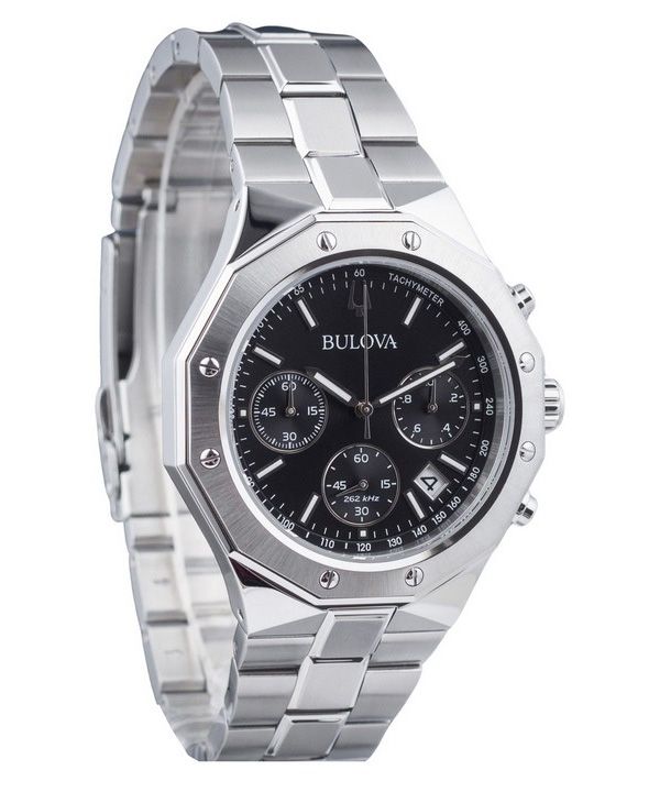 Bulova Classic Precisionist Octagon Chronograph ruostumaton teräs musta kellotaulu kvartsi 96B410 100M miesten kello