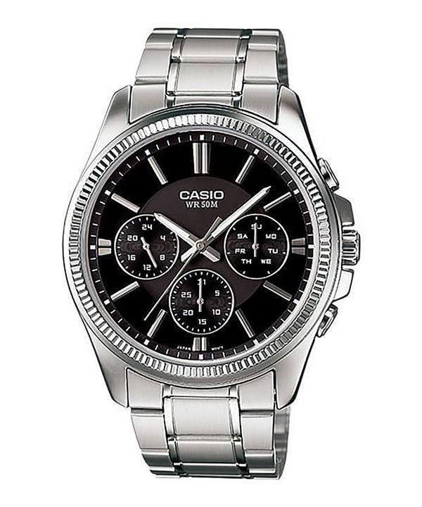 Casio Enticer analoginen ruostumattomasta teräksestä valmistettu musta kellotaulu kvartsi MTP-1375D-1AV miesten kello