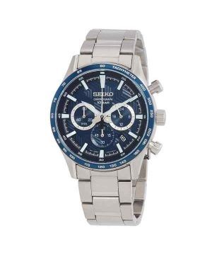 Seiko Sports Chronograph ruostumaton teräs sininen kellotaulu kvartsi SSB445P1 100M miesten kello