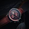 AVI-8 Hawker Hurricane Classic Chronograph Blood Red Nahkahihna Musta Kellotaulu Kvartsi AV-4011-0S Miesten kello