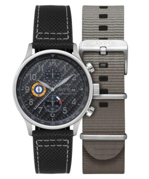 AVI-8 Hawker Hurricane Classic Chronograph Carbon Fiber Black Kellotaulu Quartz AV-4011-0W Miesten kello lisähihnalla