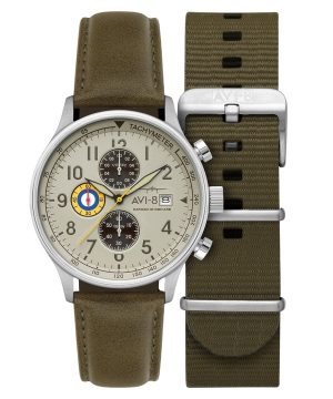 AVI-8 Hawker Hurricane Classic Chronograph Khaki Dial Quartz AV-4011-1B Miesten kello lisähihnalla