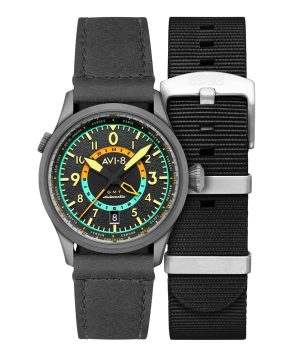 AVI-8 Flyboy Wingman Worldtimer GMT Tropical Grey Kellotaulu Automaattinen AV-4120-04 Miesten kello lisähihnalla