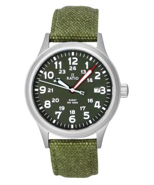 Ratio Quest Miesten kenttäkello Sapphire Canvas Ranneke Khaki Vihreä Kellotaulu Quartz RTQ029 100M Lewis &amp, Clark Edition