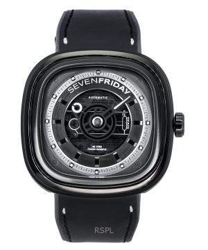 Sevenfriday T-sarjan NFC-yhteensopiva nahkahihna, musta luurankokellotaulu, automaattinen T1/04 SF-T1-04 miesten kello