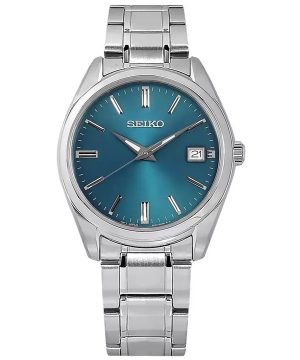 Seiko Classic ruostumattomasta teräksestä valmistettu sininen kellotaulu kvartsi SUR525P1 100M miesten kello