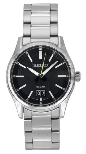 Seiko Analoginen ruostumattomasta teräksestä valmistettu musta kellotaulu kvartsi SUR535P1 100M miesten kello