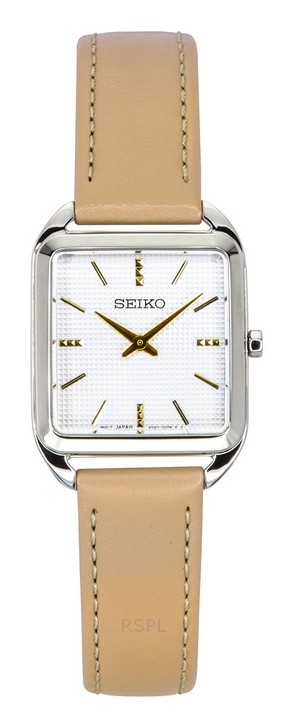 Seiko Analoginen nahkaranneke beige kellotaulu kvartsi SWR089P1 naisten kello