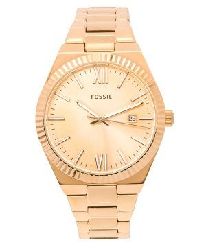 Kunnostettu fossiilinen Scarlette Rose Gold ruostumaton teräs Rose Gold Sunray kellotaulu Quartz ES5258 naisten kello