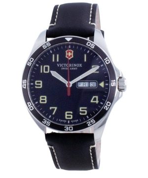 Kunnostettu Victorinox Fieldforce nahkainen musta kellotaulu kvartsi 241846 100M miesten kello