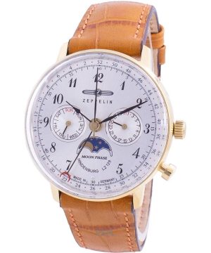 Kunnostettu Zeppelin Hindenburg LZ129 Moon Phase valkoinen kellotaulu Quartz 70391 naisten kello