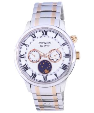 Kunnostettu Citizen Moon Phase kaksisävyinen ruostumattomasta teräksestä valmistettu hopeakellotaulu Eco-Drive AP1054-80A mieste