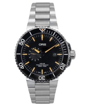 Oris Aquis Pieni Toinen ruostumattomasta teräksestä valmistettu musta kellotaulu automaattinen sukeltaja 01-743-7733-4159-07-8-2