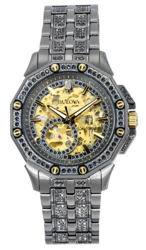 Bulova Octava Crystal Accents ruostumattomasta teräksestä valmistettu kultainen kellotaulu 98A293 miesten kello