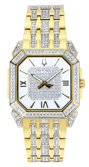 Bulova Octava Crystal Accents kultasävyinen ruostumaton teräs hopea kellotaulu kvartsi 98A295 miesten kello