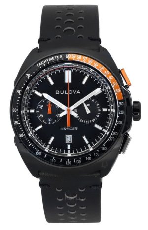 Bulova Racer Chronograph nahkaranneke musta kellotaulu kvartsi 98B428 100M miesten kello