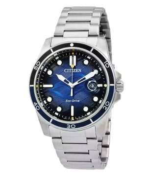 Citizen Marine ruostumattomasta teräksestä valmistettu sininen kellotaulu Eco-Drive AW1810-85L 100M miesten kello