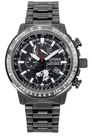 Citizen Promaster Geo Trekker ruostumattomasta teräksestä valmistettu musta kellotaulu Eco-Drive BY3005-56G 200M miesten pilotti