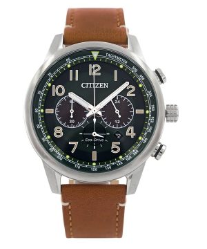 Citizen Eco-Drive Chronograph nahkaranneke, vihreä kellotaulu CA4420-21X 100M miesten kello