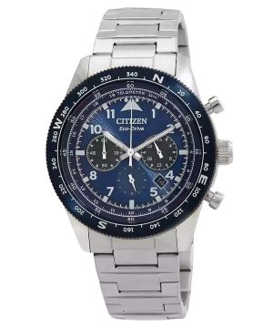 Citizen Eco-Drive Chronograph ruostumattomasta teräksestä, sininen kellotaulu CA4554-84L 100M miesten kello