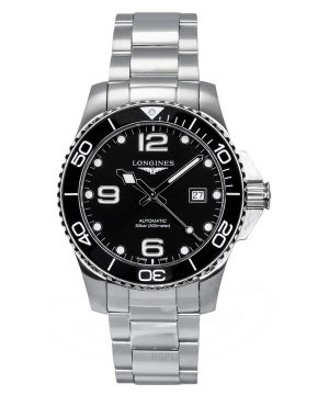 Longines Hydroconquest ruostumaton teräs Sunray musta kellotaulu automaattinen sukeltaja L3.782.4.56.6 300M miesten kello