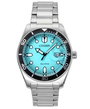 Citizen Marine ruostumattomasta teräksestä valmistettu turkoosi kellotaulu Eco-Drive AW1760-81W 100M miesten kello