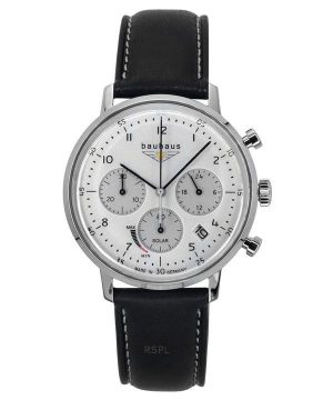 Bauhaus Classic Chronograph ruostumattomasta teräksestä valmistettu nahkaranneke valkoinen kellotaulu Solar 20861 miesten kello