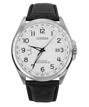 Citizen Radio-ohjattu nahkahihna valkoinen kellotaulu Eco-Drive CB0250-17A 100M miesten kello