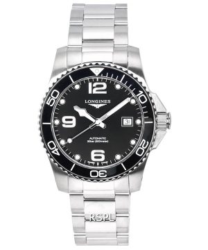 Longines HydroConquest Sunray Black Super-LumiNov-kellonäytön automaattisella sukeltajalla L3.781.4.56.6 300M miesten kello