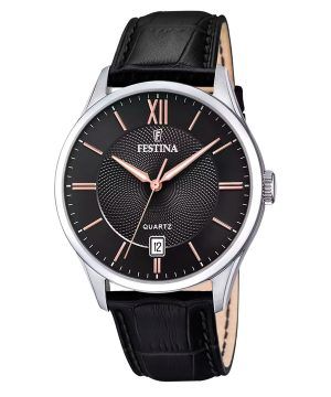 Festina Classics nahkaranneke, musta kellotaulu kvartsi F20426-6 miesten kello