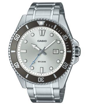 Casio Standard Analoginen ruostumattomasta teräksestä valmistettu hopea kellotaulu kvartsi MDV-107D-7AV 200M miesten kello