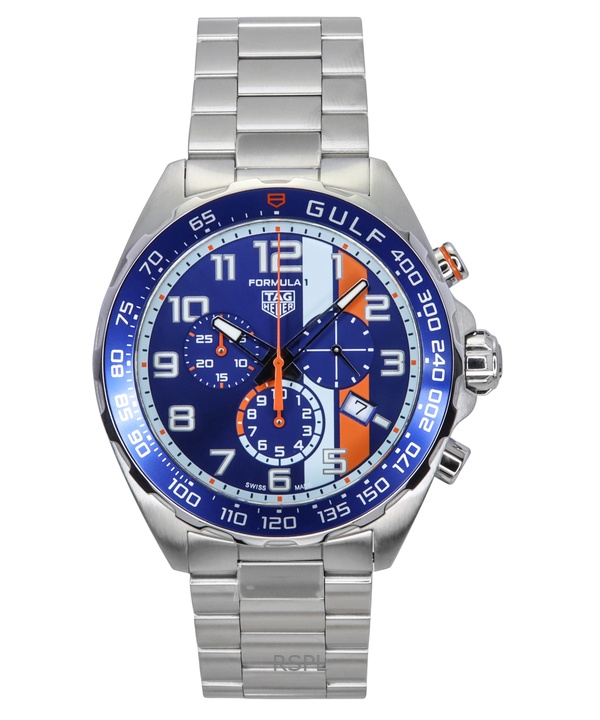 Tag Heuer Formula 1 Chronograph X Gulf ruostumattomasta teräksestä sininen kellotaulu kvartsisukelluksen CAZ101AT.BA0842 200M mi