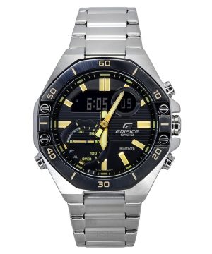 Casio Edifice Analoginen digitaalinen älypuhelinlinkki ruostumattomasta teräksestä musta kellotaulu kvartsi ECB-10DB-1A9 100M mi