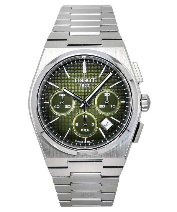 Tissot PRX Chronograph ruostumattomasta teräksestä valmistettu vihreä kellotaulu T137.427.11.091.00 100M miesten kello